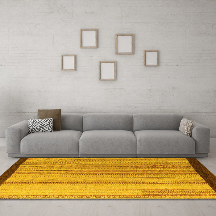 Machine Washable Abstract Yellow Modern Rug in a Living Room, wshabs5563yw