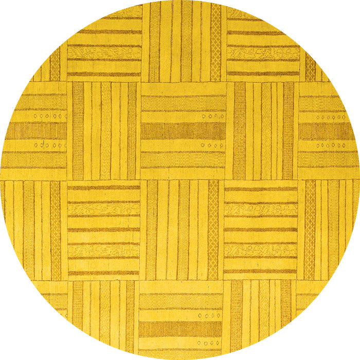 Round Machine Washable Checkered Yellow Modern Rug, wshabs5565yw