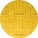 Round Machine Washable Checkered Yellow Modern Rug, wshabs5565yw