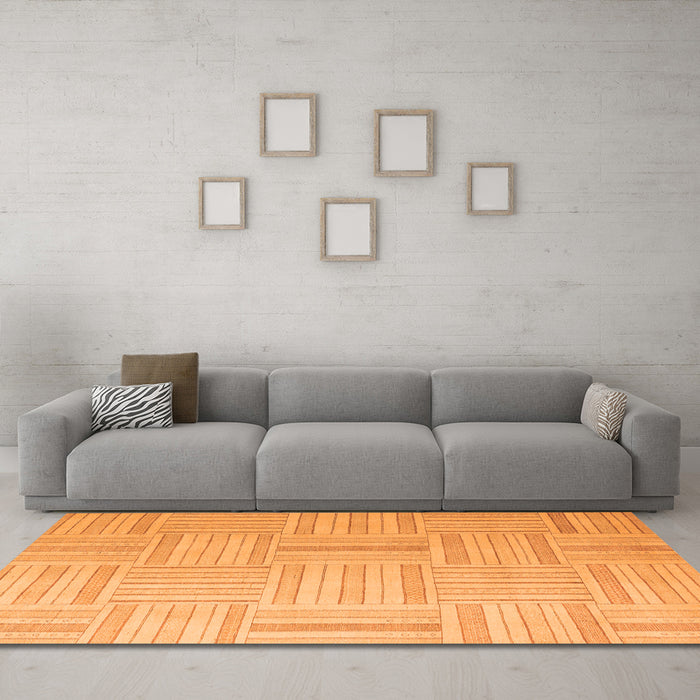 Machine Washable Checkered Orange Modern Area Rugs in a Living Room, wshabs5565org