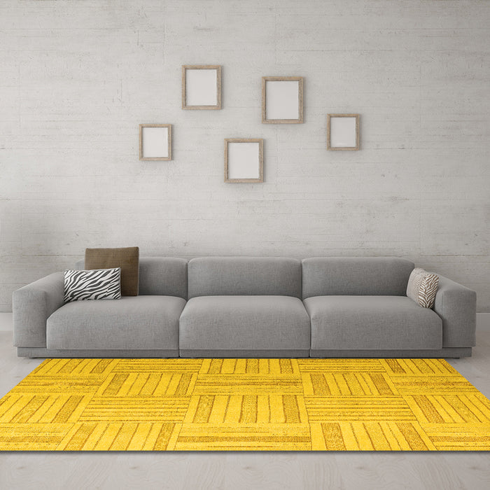 Machine Washable Checkered Yellow Modern Rug in a Living Room, wshabs5565yw