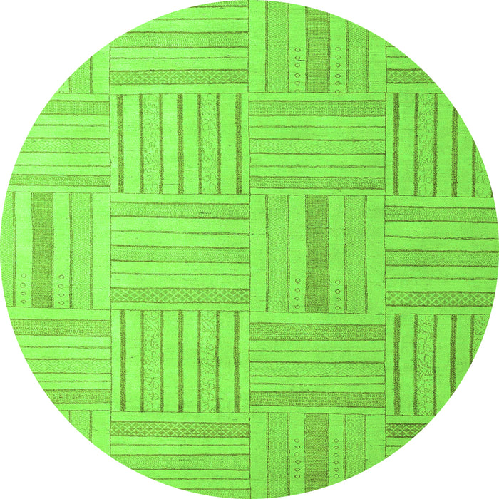 Round Machine Washable Checkered Green Modern Area Rugs, wshabs5565grn