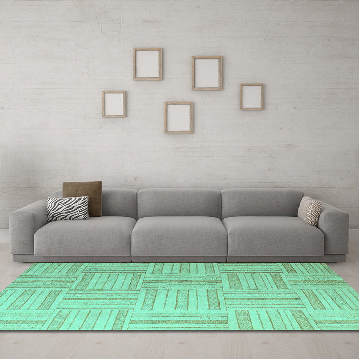 Machine Washable Checkered Turquoise Modern Area Rugs in a Living Room,, wshabs5565turq