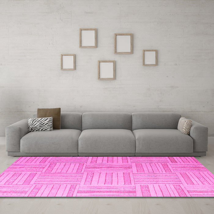 Machine Washable Checkered Pink Modern Rug in a Living Room, wshabs5565pnk