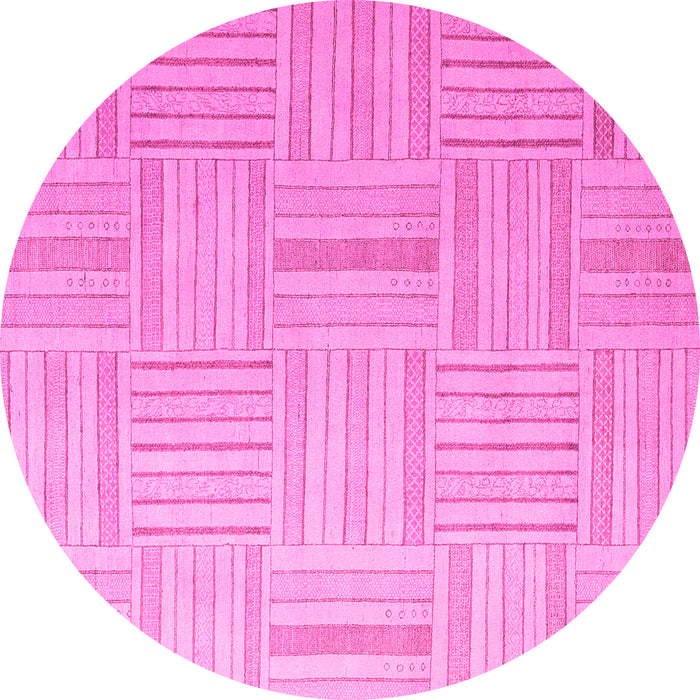 Round Machine Washable Checkered Pink Modern Rug, wshabs5565pnk