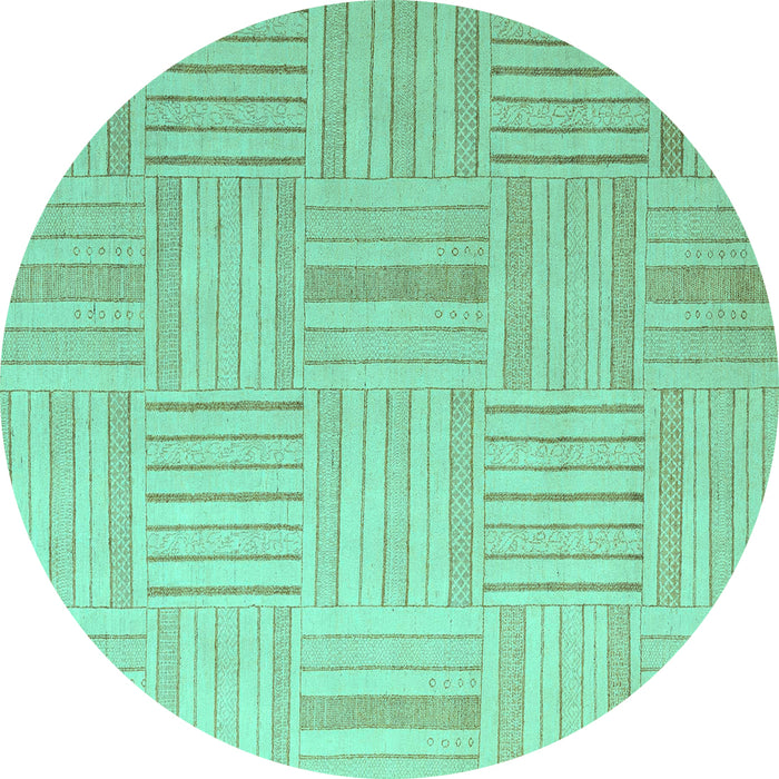 Round Machine Washable Checkered Turquoise Modern Area Rugs, wshabs5565turq