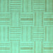 Square Machine Washable Checkered Turquoise Modern Area Rugs, wshabs5565turq