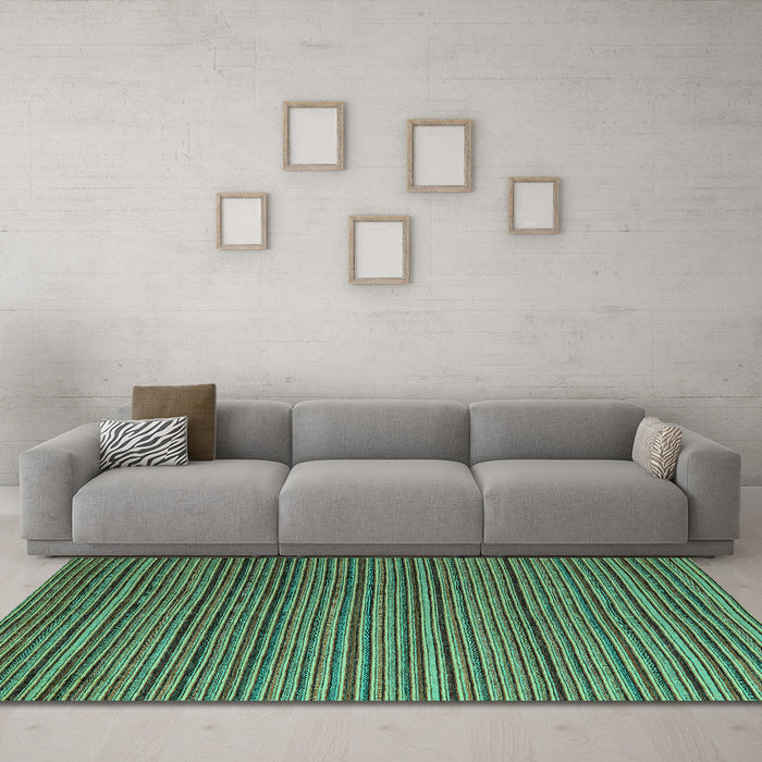Machine Washable Abstract Turquoise Modern Area Rugs in a Living Room,, wshabs5566turq