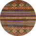 Round Machine Washable Abstract Saffron Red Rug, wshabs556