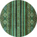 Round Machine Washable Abstract Turquoise Modern Area Rugs, wshabs556turq