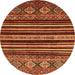 Round Machine Washable Abstract Orange Modern Area Rugs, wshabs556org