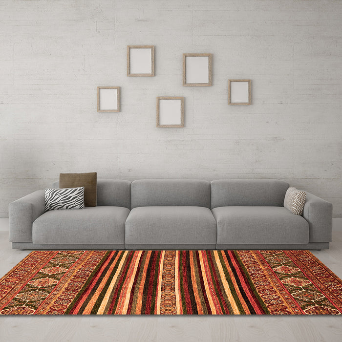 Machine Washable Abstract Orange Modern Area Rugs in a Living Room, wshabs556org