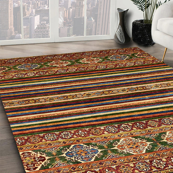 Abstract Saffron Red Modern Rug in Family Room, abs556