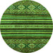 Round Machine Washable Abstract Green Modern Area Rugs, wshabs556grn