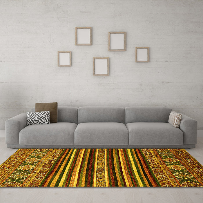 Machine Washable Abstract Yellow Modern Rug in a Living Room, wshabs556yw