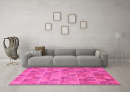 Machine Washable Abstract Pink Modern Rug in a Living Room, wshabs5572pnk