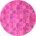 Round Machine Washable Abstract Pink Modern Rug, wshabs5572pnk