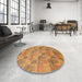 Round Machine Washable Abstract Sedona Brown Rug in a Office, wshabs5572