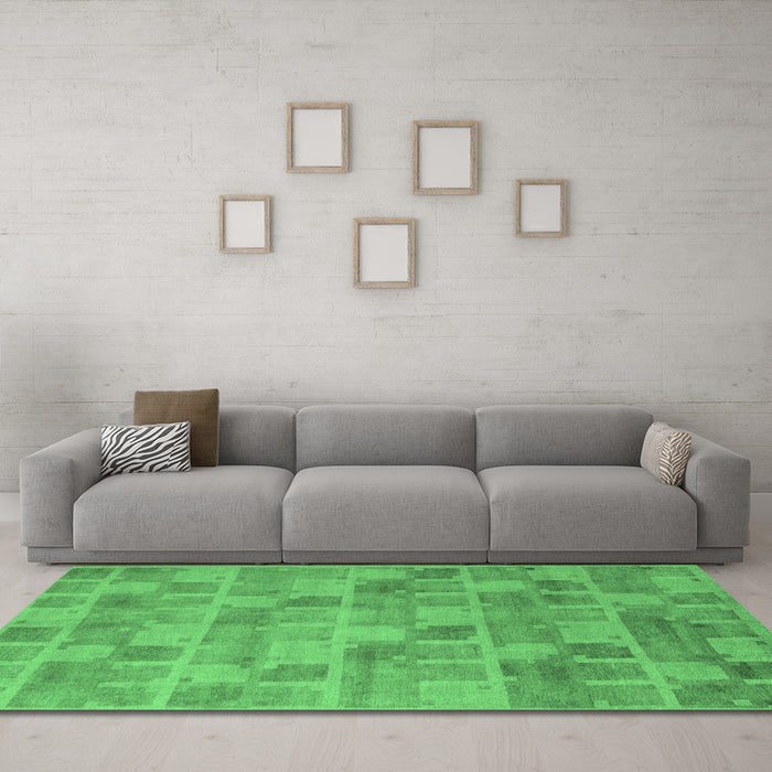 Machine Washable Abstract Emerald Green Modern Area Rugs in a Living Room,, wshabs5572emgrn