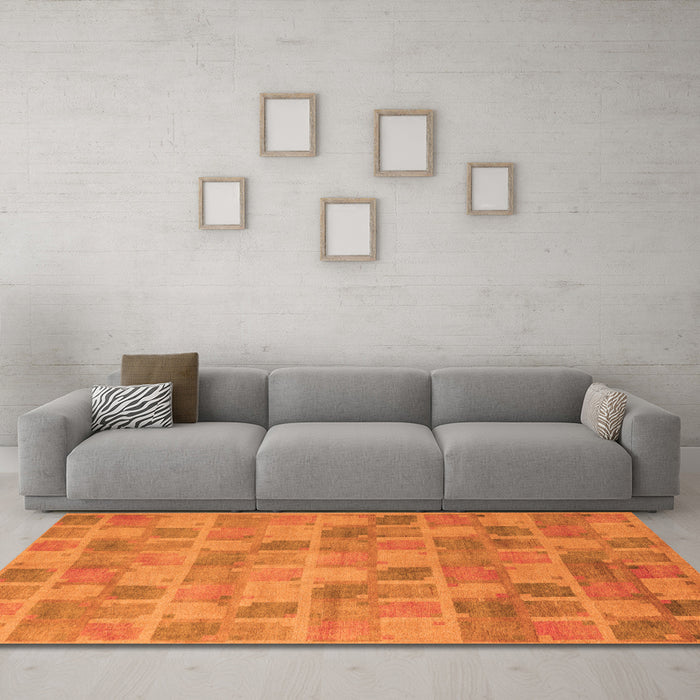 Machine Washable Abstract Orange Modern Area Rugs in a Living Room, wshabs5572org