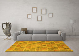 Machine Washable Abstract Yellow Modern Rug in a Living Room, wshabs5572yw