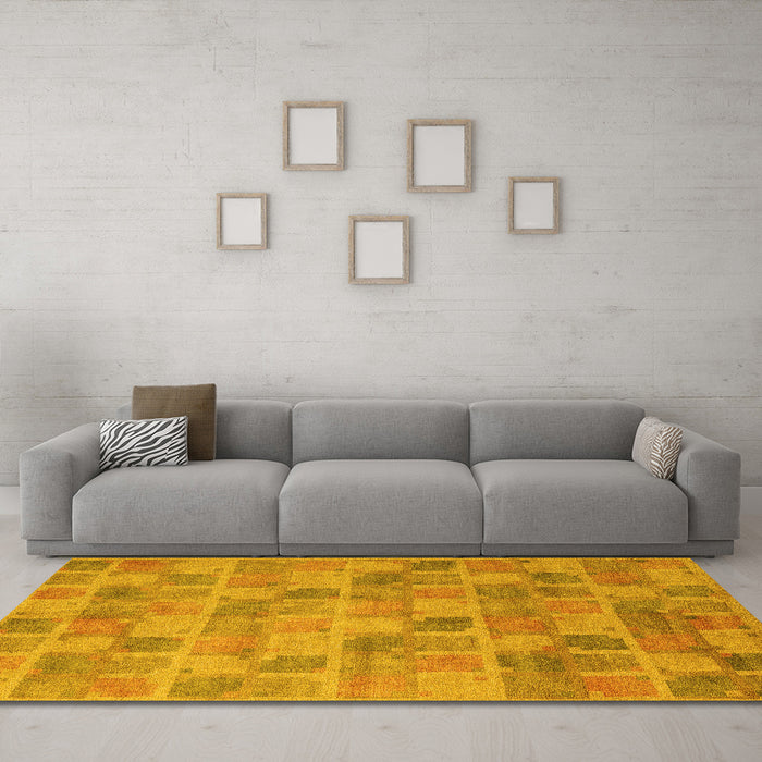 Machine Washable Abstract Yellow Modern Rug in a Living Room, wshabs5572yw