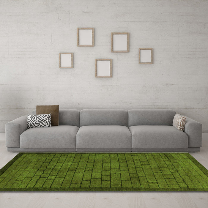 Machine Washable Abstract Green Modern Area Rugs in a Living Room,, wshabs5575grn