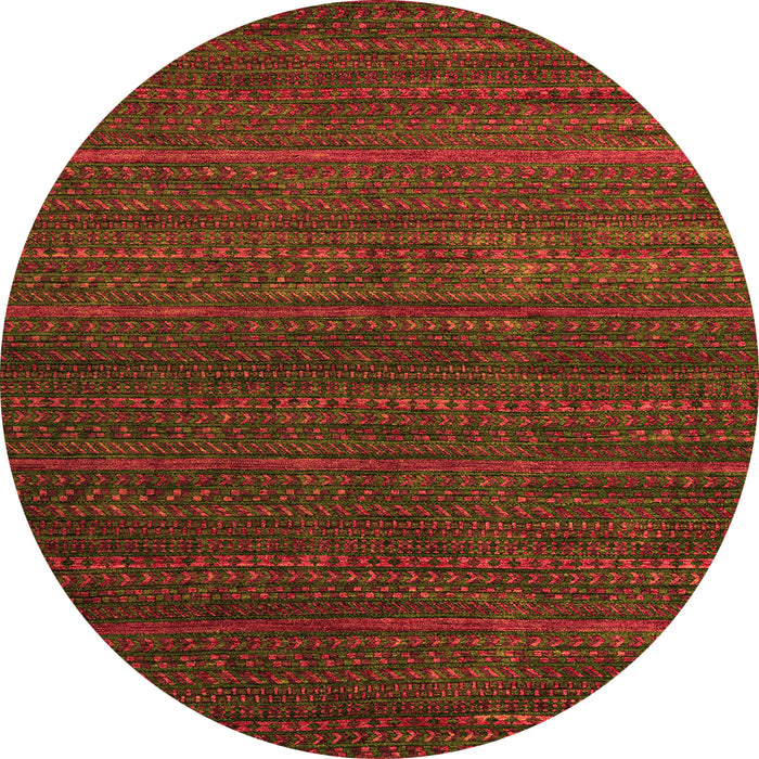 Round Machine Washable Abstract Orange Modern Area Rugs, wshabs5578org