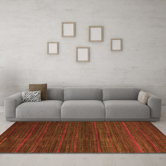 Machine Washable Abstract Orange Modern Area Rugs in a Living Room, wshabs5578org