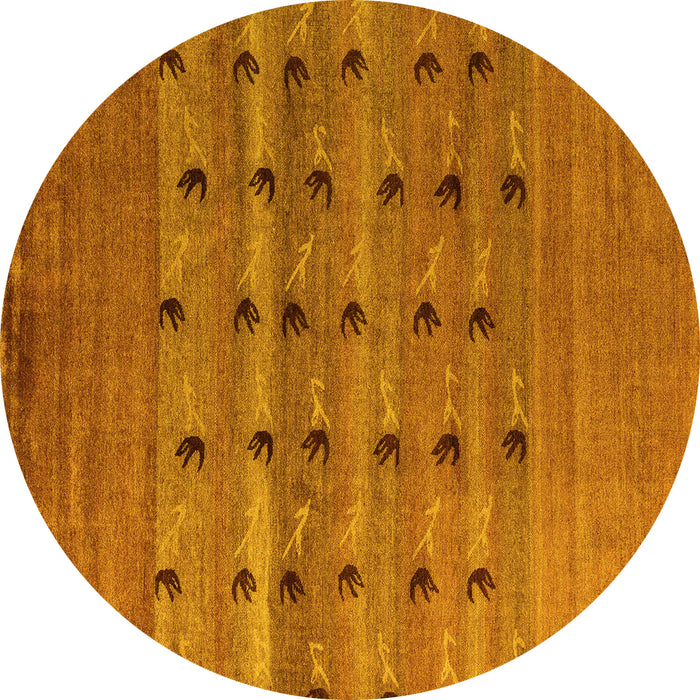 Round Machine Washable Abstract Yellow Modern Rug, wshabs5579yw