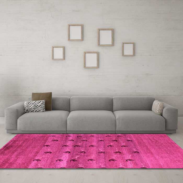 Machine Washable Abstract Pink Modern Rug in a Living Room, wshabs5579pnk