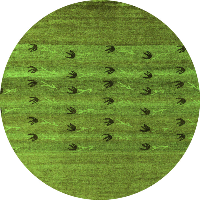 Round Machine Washable Abstract Green Modern Area Rugs, wshabs5579grn