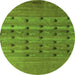 Round Machine Washable Abstract Green Modern Area Rugs, wshabs5579grn