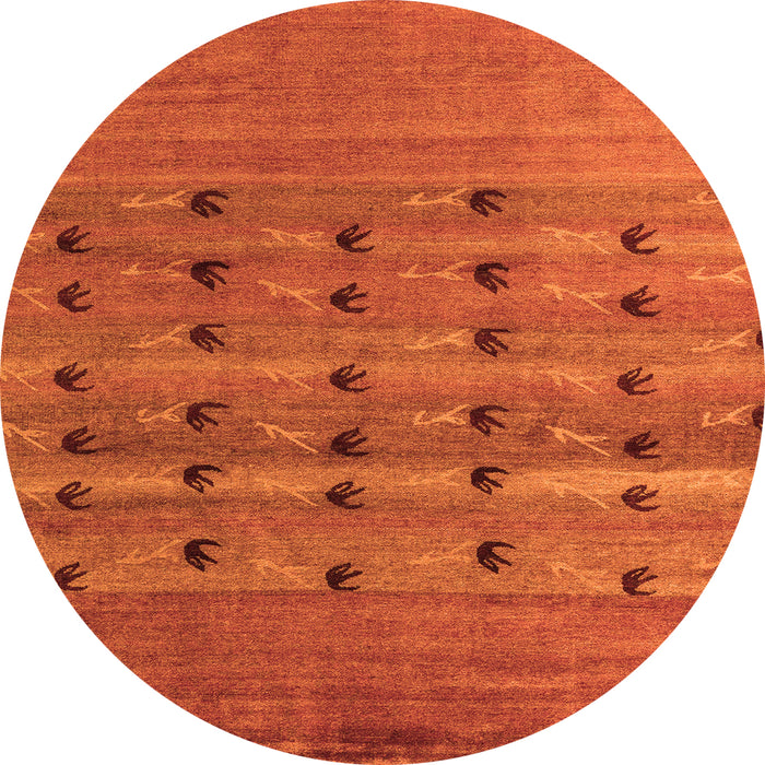 Round Machine Washable Abstract Orange Modern Area Rugs, wshabs5579org