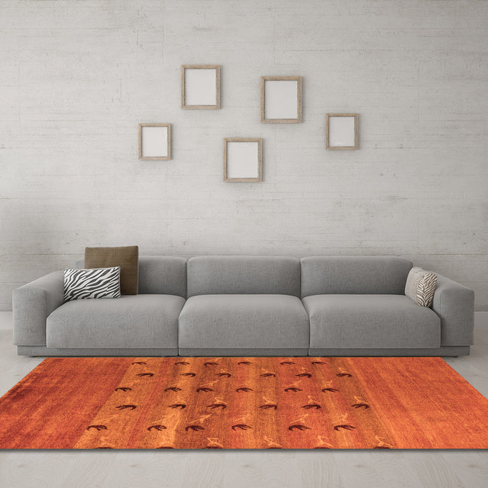 Machine Washable Abstract Orange Modern Area Rugs in a Living Room, wshabs5579org