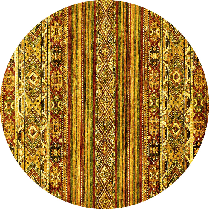 Round Machine Washable Abstract Yellow Modern Rug, wshabs557yw