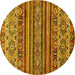 Round Machine Washable Abstract Yellow Modern Rug, wshabs557yw