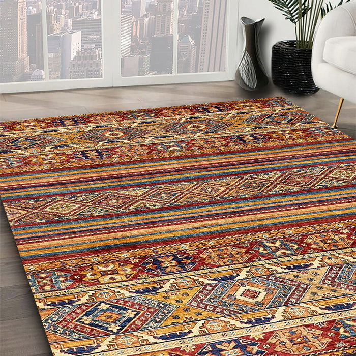 Machine Washable Abstract Saffron Red Rug in a Family Room, wshabs557