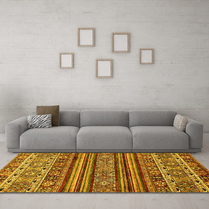 Machine Washable Abstract Yellow Modern Rug in a Living Room, wshabs557yw