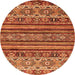 Round Machine Washable Abstract Orange Modern Area Rugs, wshabs557org