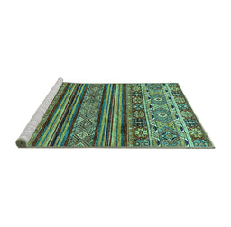Sideview of Machine Washable Abstract Turquoise Modern Area Rugs, wshabs557turq