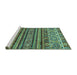 Sideview of Machine Washable Abstract Turquoise Modern Area Rugs, wshabs557turq