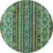 Round Abstract Turquoise Modern Rug, abs557turq