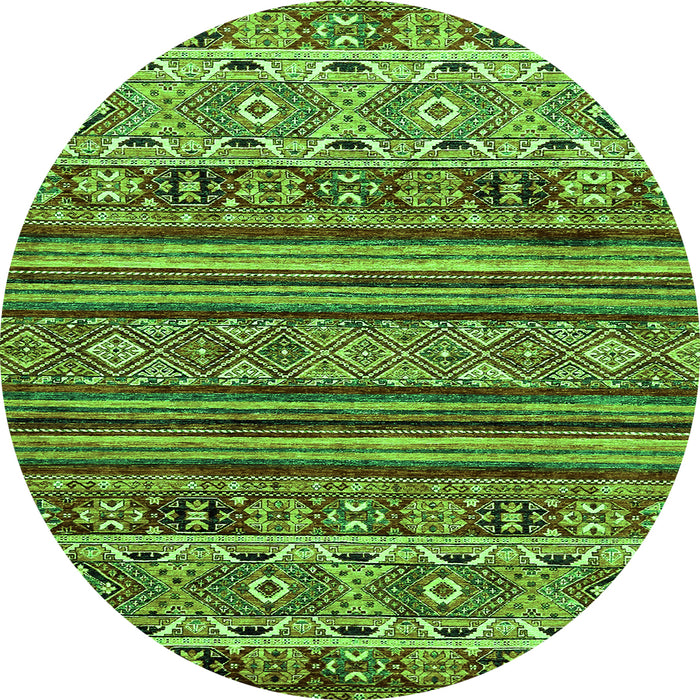 Round Machine Washable Abstract Green Modern Area Rugs, wshabs557grn