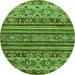 Round Machine Washable Abstract Green Modern Area Rugs, wshabs557grn