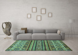 Machine Washable Abstract Turquoise Modern Area Rugs in a Living Room,, wshabs557turq