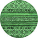 Round Machine Washable Abstract Emerald Green Modern Area Rugs, wshabs557emgrn