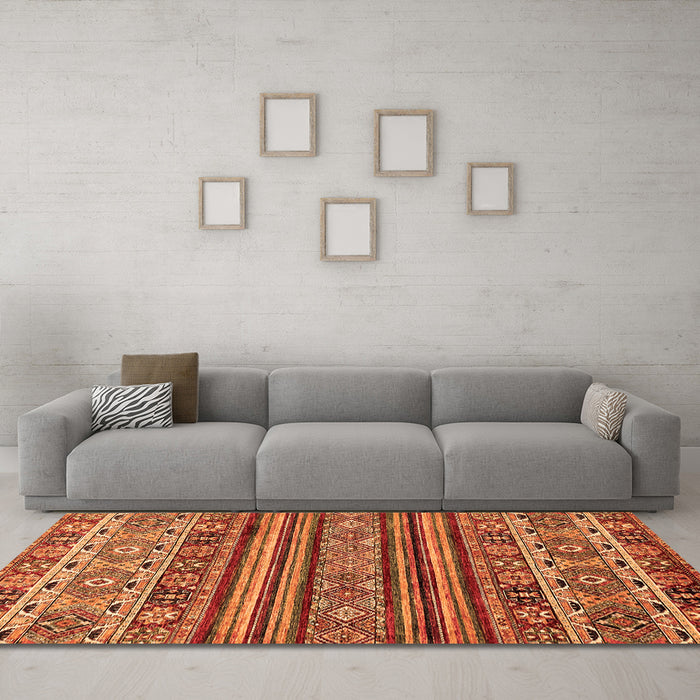 Machine Washable Abstract Orange Modern Area Rugs in a Living Room, wshabs557org