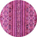 Round Machine Washable Abstract Pink Modern Rug, wshabs557pnk