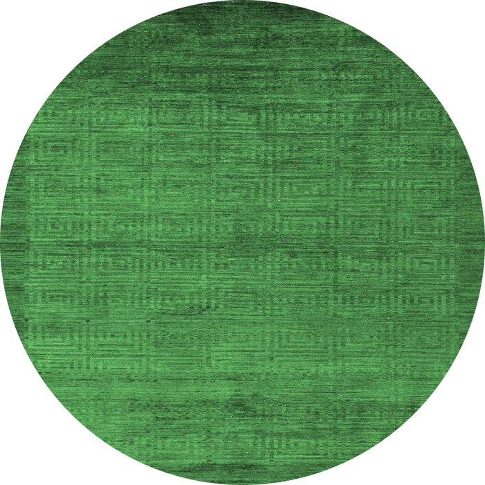 Round Machine Washable Abstract Emerald Green Modern Area Rugs, wshabs5580emgrn